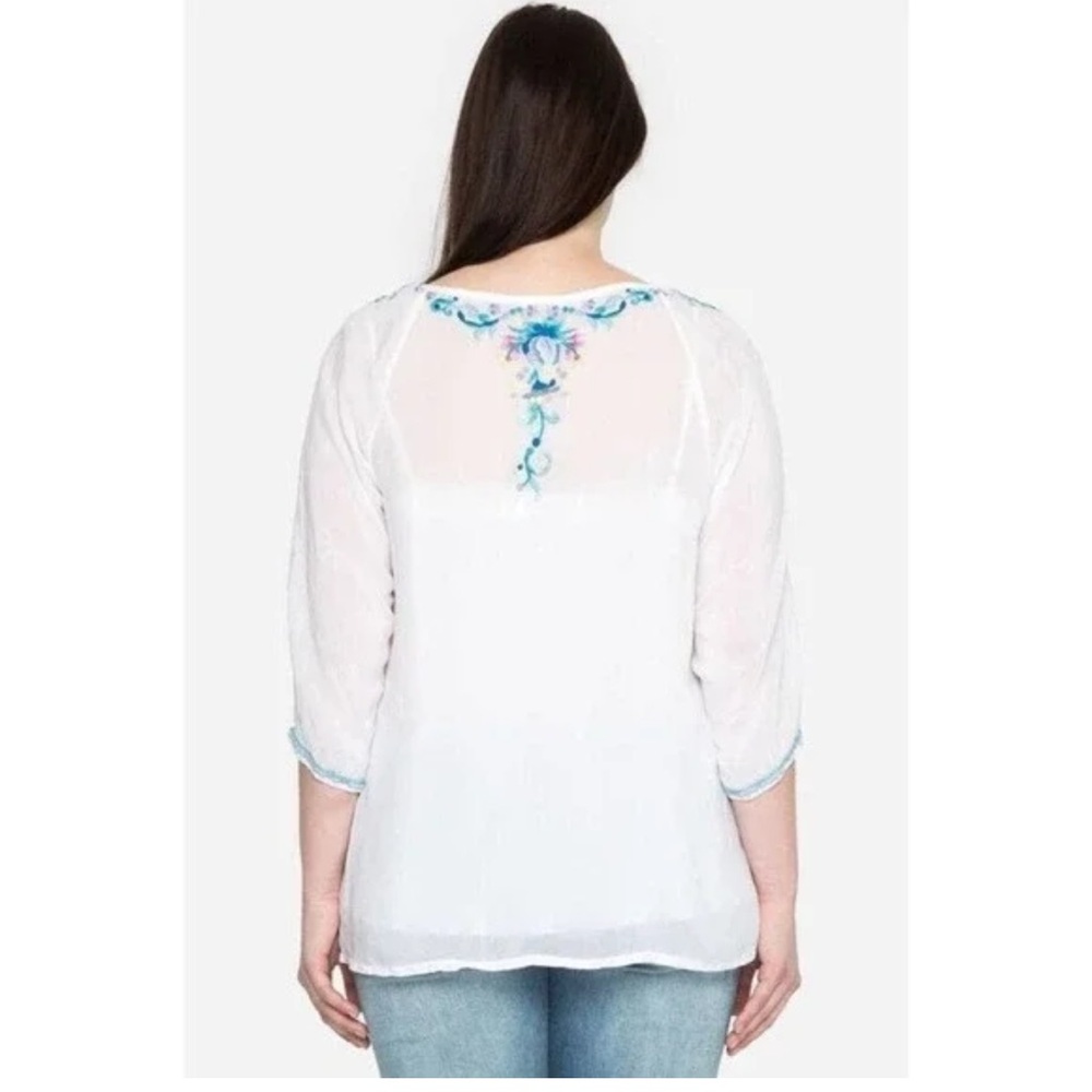 Johnny Was blue moon melco Pastel Floral Embroidered Blouse M - Picture 12 of 12
